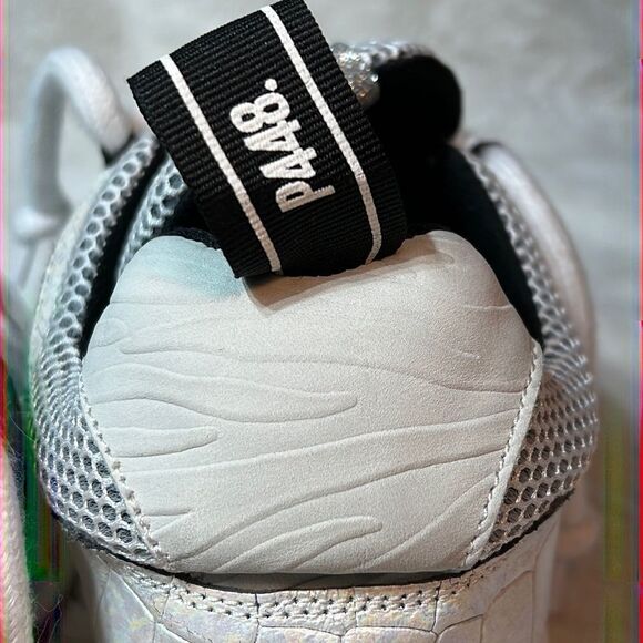 P448 Luke White Zebra Chunky Trainers Dad Sneakers Mesh & Iridescent Leather - Picture 6 of 10